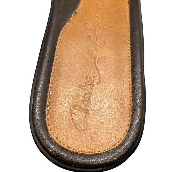 Clarks Brown Leather Faux Croc Heel Slip On Sandals 75676 Size‎ 9 M - Picture 12 of 15